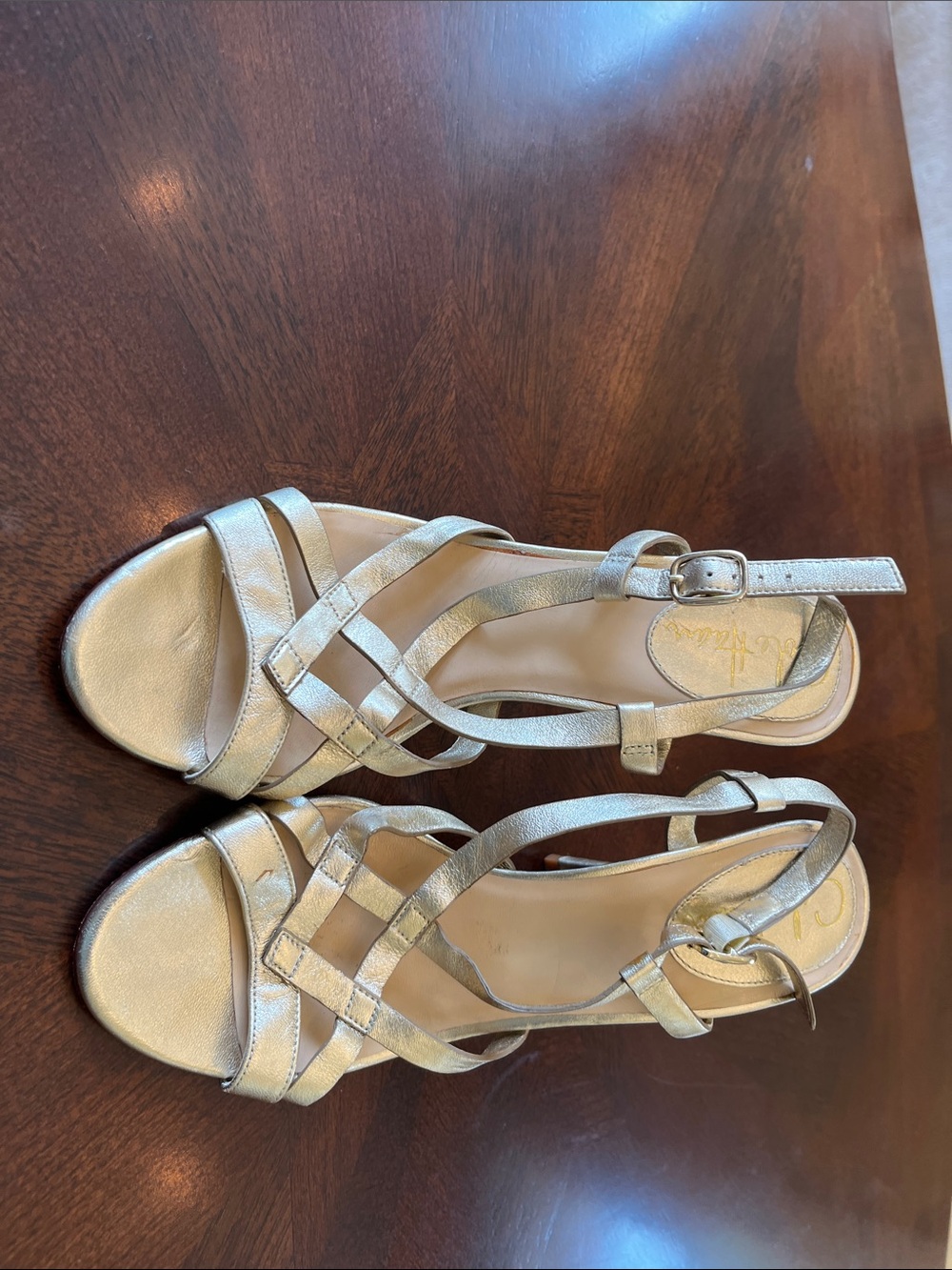 Metallic Strappy Sandals in Gold - Women's Dress Heels